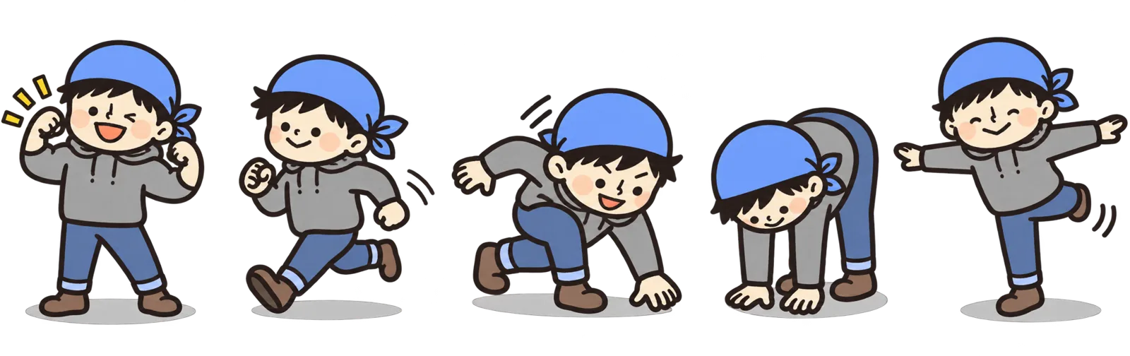 用五个姿势表现力量・耐力・速度・柔韧・协调的翔酱